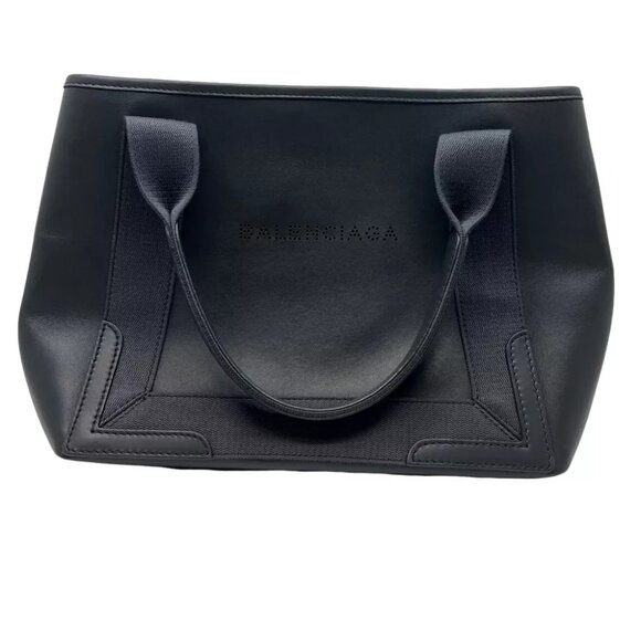 BALENCIAGA Navy Cabas Hand Bag Gray Leather - Picture 2 of 12